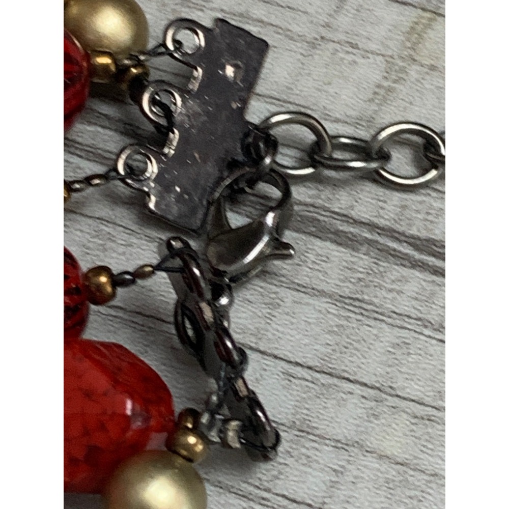 Jessica Simpson Red Gold Leopard‎ Print Beaded Multi Strand Statement Necklace - Picture 6 of 7
